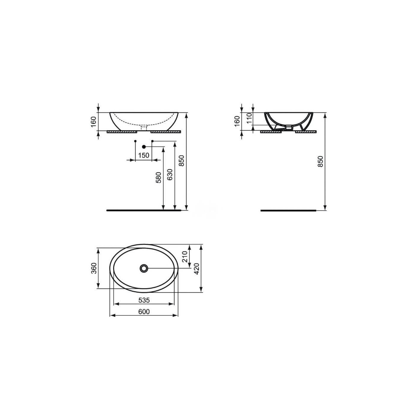 Umywalka Nablatowa Strada 60x42 Czarny Mat K0784V3 Ideal Standard Umywalka Nablatowa Strada 60x42 Czarny Mat K0784V3 Ideal Standard