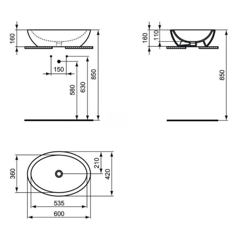 Umywalka Nablatowa Strada 60x42 Czarny Mat K0784V3 Ideal Standard Umywalka Nablatowa Strada 60x42 Czarny Mat K0784V3 Ideal Standard