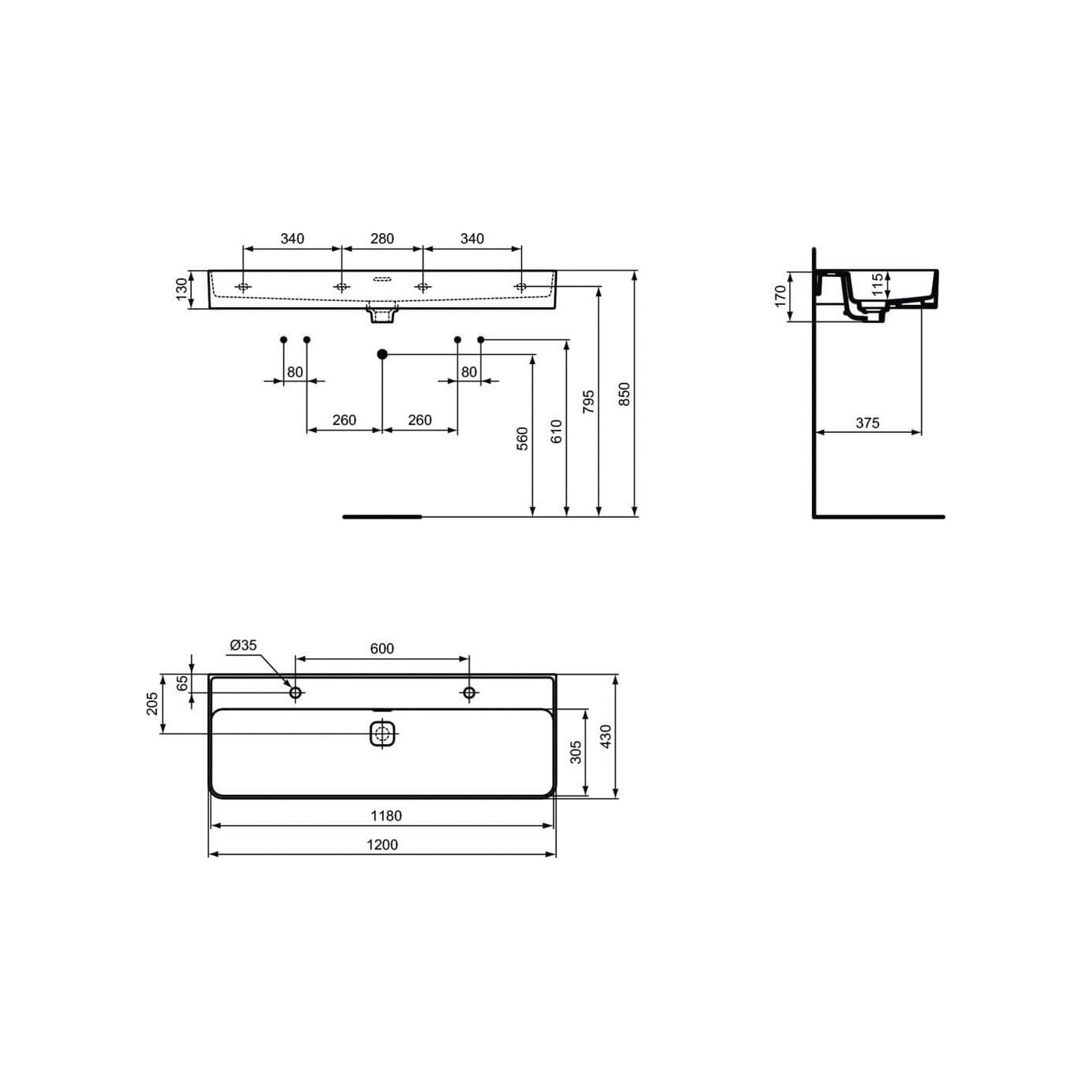 Umywalka Meblowa Strada II 120x43 Biały T359501 Ideal Standard Umywalka Meblowa Strada II 120x43 Biały T359501 Ideal Standard