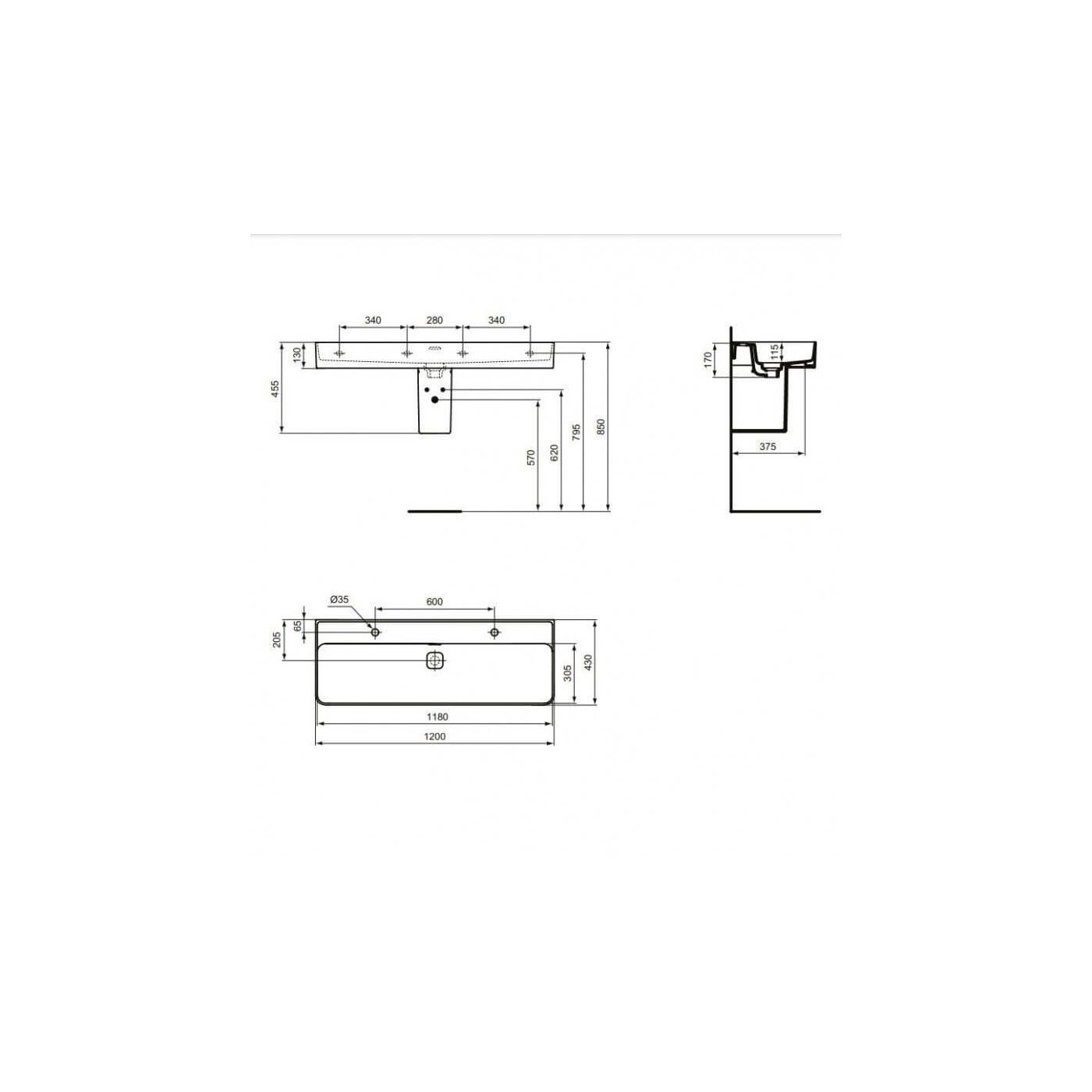 Umywalka Ścienna Strada II 120x43 Biały T364801 Ideal Standard Umywalka Ścienna Strada II 120x43 Biały T364801 Ideal Standard