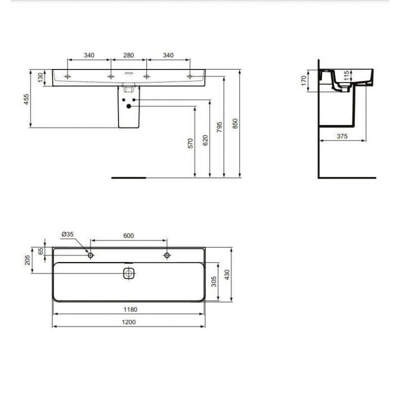 Umywalka Ścienna Strada II 120x43 Biały T364801 Ideal Standard Umywalka Ścienna Strada II 120x43 Biały T364801 Ideal Standard