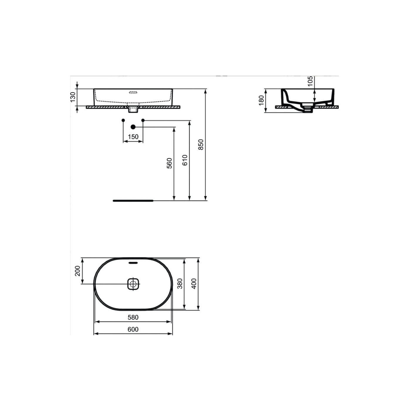 Umywalka Nablatowa Strada II 60x40 Biały T360401 Ideal Standard Umywalka Nablatowa Strada II 60x40 Biały T360401 Ideal Standard