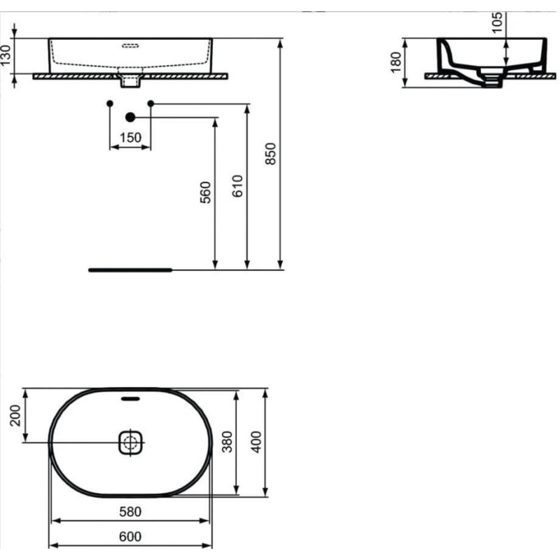 Umywalka Nablatowa Strada II 60x40 Biały T360401 Ideal Standard Umywalka Nablatowa Strada II 60x40 Biały T360401 Ideal Standard