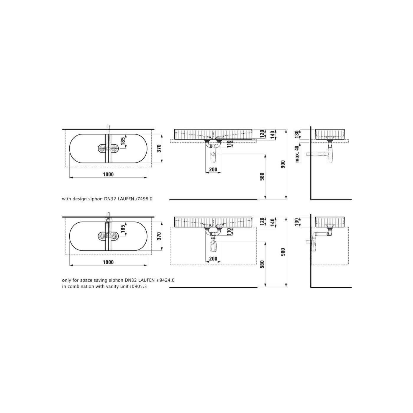 Umywalka Nablatowa Sonar 100x37 H8123490001121 Laufen Umywalka Nablatowa Sonar 100x37 H8123490001121 Laufen