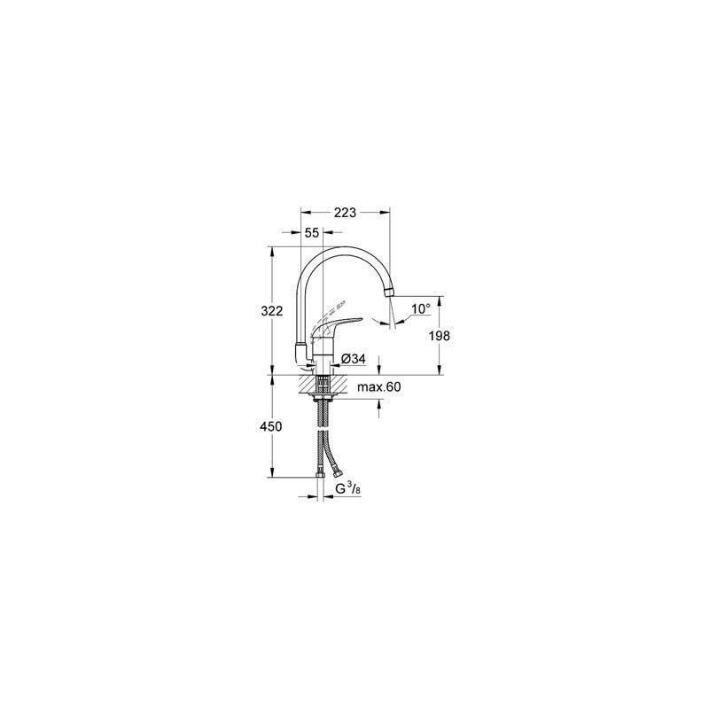 Jednouchwytowa Bateria Zlewozmywakowa Euroeco Chrom 32752000 Grohe Jednouchwytowa Bateria Zlewozmywakowa Euroeco Chrom 32752000 Grohe
