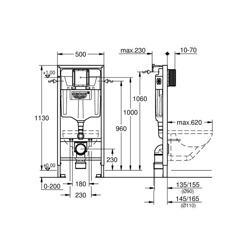 Stelaż WC Rapid SL Podtynkowy 38539001 Grohe Stelaż WC Rapid SL Podtynkowy 38539001 Grohe