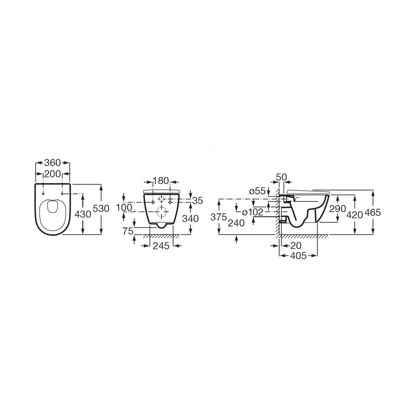 Miska WC Podwieszana Ona Rimless Vortex 53 cm Biały Połysk A34668C000 Roca Miska WC Podwieszana Ona Rimless Vortex 53 cm Biały Połysk A34668C000 Roca