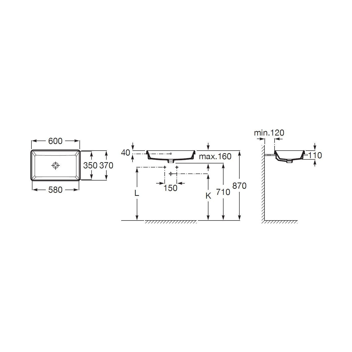 Umywalka Blatowa Gap Square 60x37 A3270Y8000 Roca Umywalka Blatowa Gap Square 60x37 A3270Y8000 Roca
