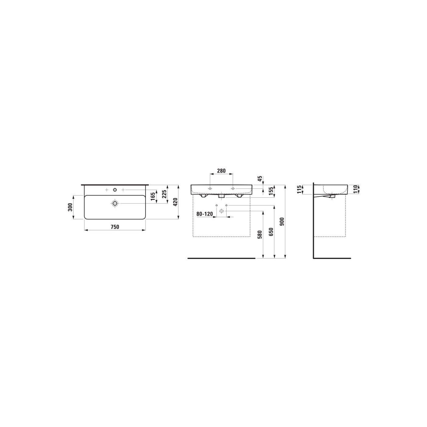 Umywalka Ścienna 750x420 mm Val Biały H8102850001041 Laufen Umywalka Ścienna 750x420 mm Val Biały H8102850001041 Laufen
