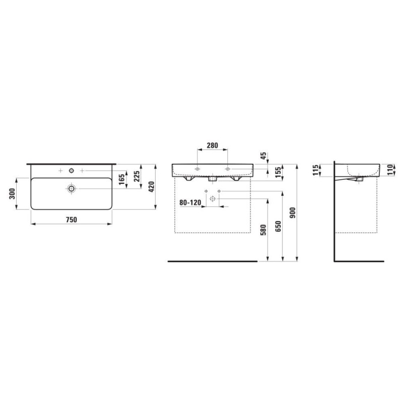 Umywalka Ścienna 750x420 mm Val Biały H8102850001041 Laufen Umywalka Ścienna 750x420 mm Val Biały H8102850001041 Laufen