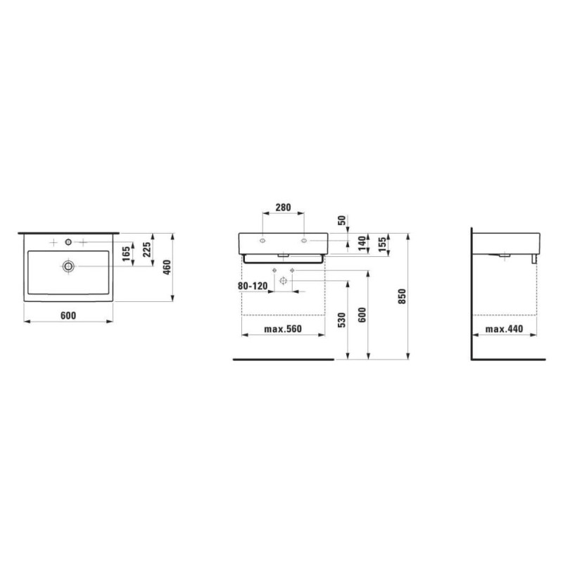 Umywalka Ścienna 600x460 mm Z Otworem Na Baterię Na Środku Living City Biały H8174330001041 Laufen Umywalka Ścienna 600x460 mm Z Otworem Na Baterię Na Środku Living City Biały H8174330001041 Laufen