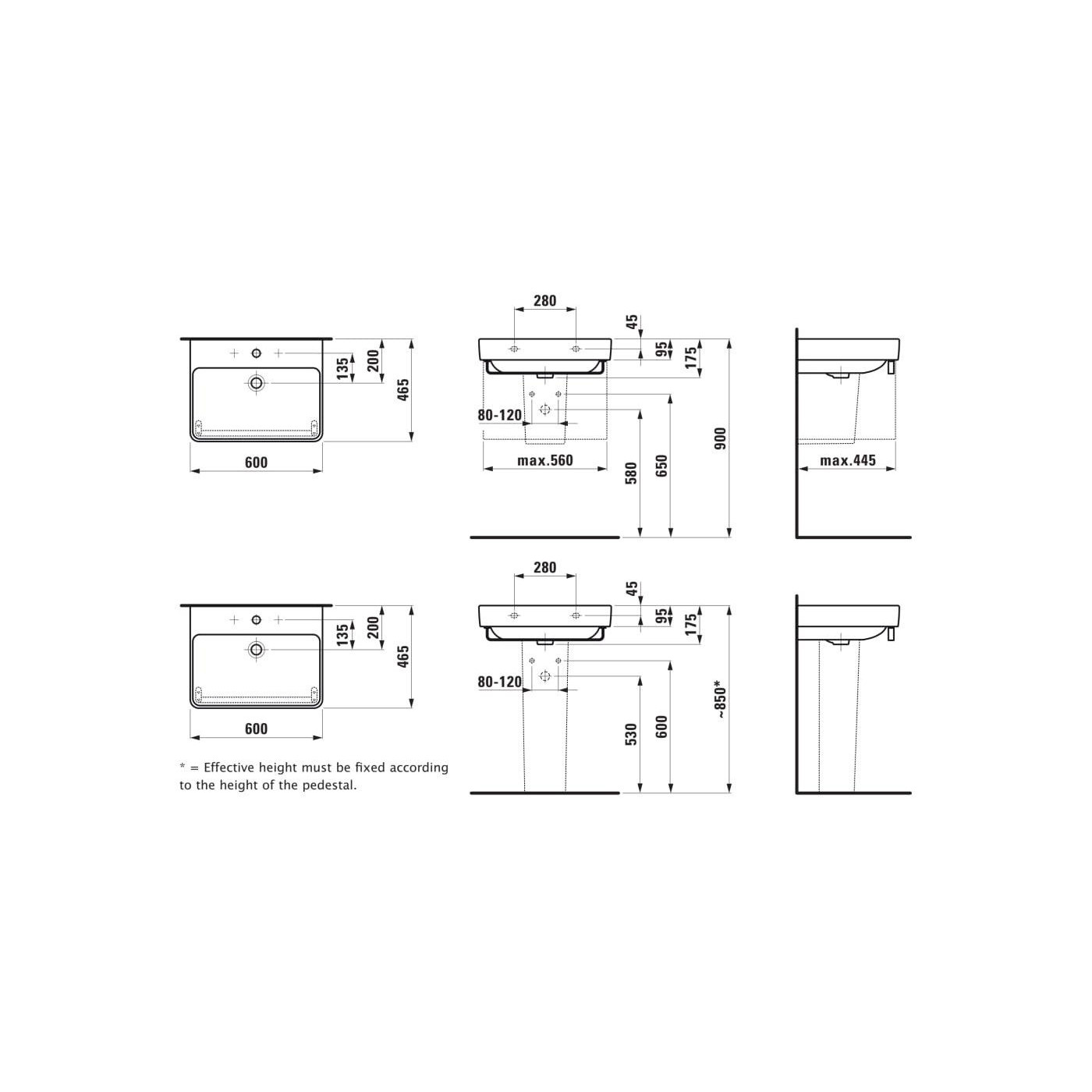 Umywalka Ścienna 600x465 mm Pro S Biały H8109630001041 Laufen Umywalka Ścienna 600x465 mm Pro S Biały H8109630001041 Laufen