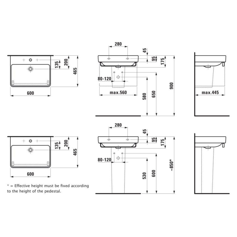 Umywalka Ścienna 600x465 mm Pro S Biały H8109630001041 Laufen Umywalka Ścienna 600x465 mm Pro S Biały H8109630001041 Laufen