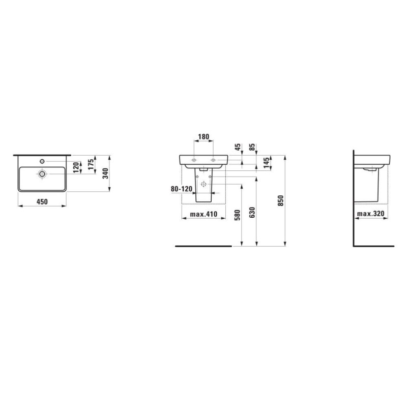 Umywalka Ścienna 450x340 mm Pro S Biały H8159610001041 Laufen Umywalka Ścienna 450x340 mm Pro S Biały H8159610001041 Laufen