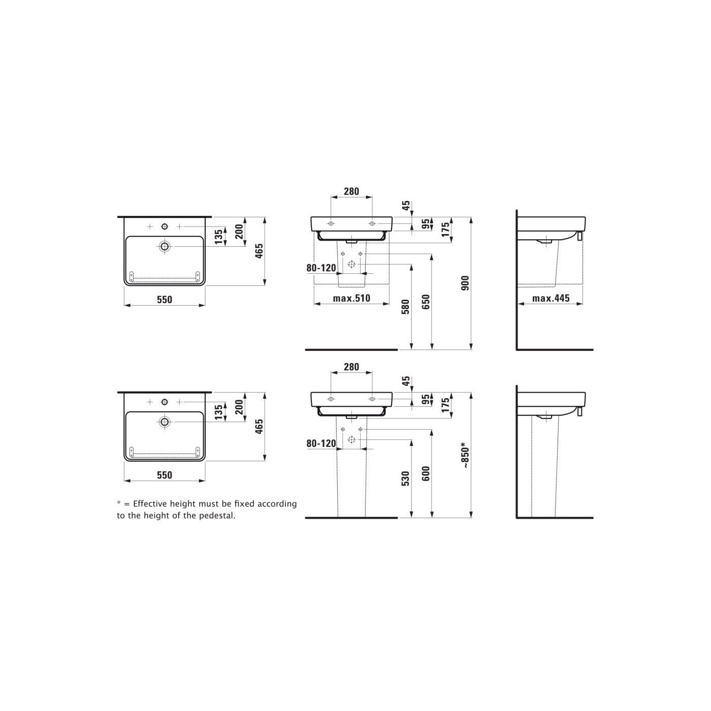 Umywalka Ścienna 550x465 mm Pro S Biały H8109620001041 Laufen Umywalka Ścienna 550x465 mm Pro S Biały H8109620001041 Laufen