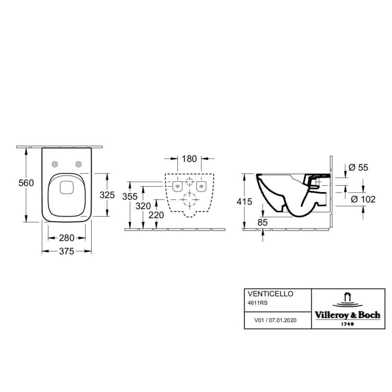 Miska WC Wisząca Bezrantowa Venticello 56x37 Z Deską Wolnoopadającą 4611RS01 Villeroy&Boch Miska WC Wisząca Bezrantowa Venticello 56x37 Z Deską Wolnoopadającą 4611RS01 Villeroy&Boch