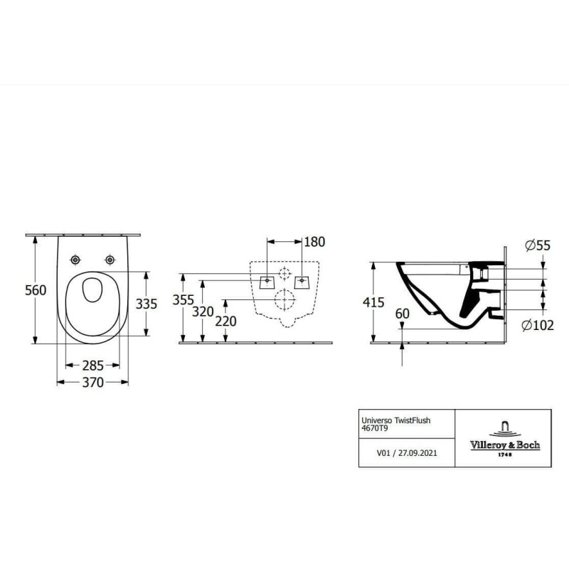 Miska WC Wisząca Universo TwistFlush 56x37 Z Deską Wolnopadającą Combi-Pack 4670T901 Villeroy&Boch Miska WC Wisząca Universo TwistFlush 56x37 Z Deską Wolnopadającą Combi-Pack 4670T901 Villeroy&Boch