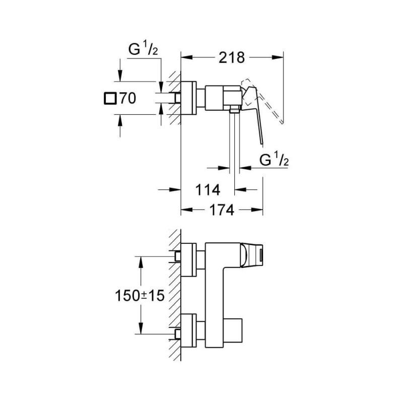 Jednouchwytowa Bateria Prysznicowa Eurocube 23145000 Grohe Jednouchwytowa Bateria Prysznicowa Eurocube 23145000 Grohe