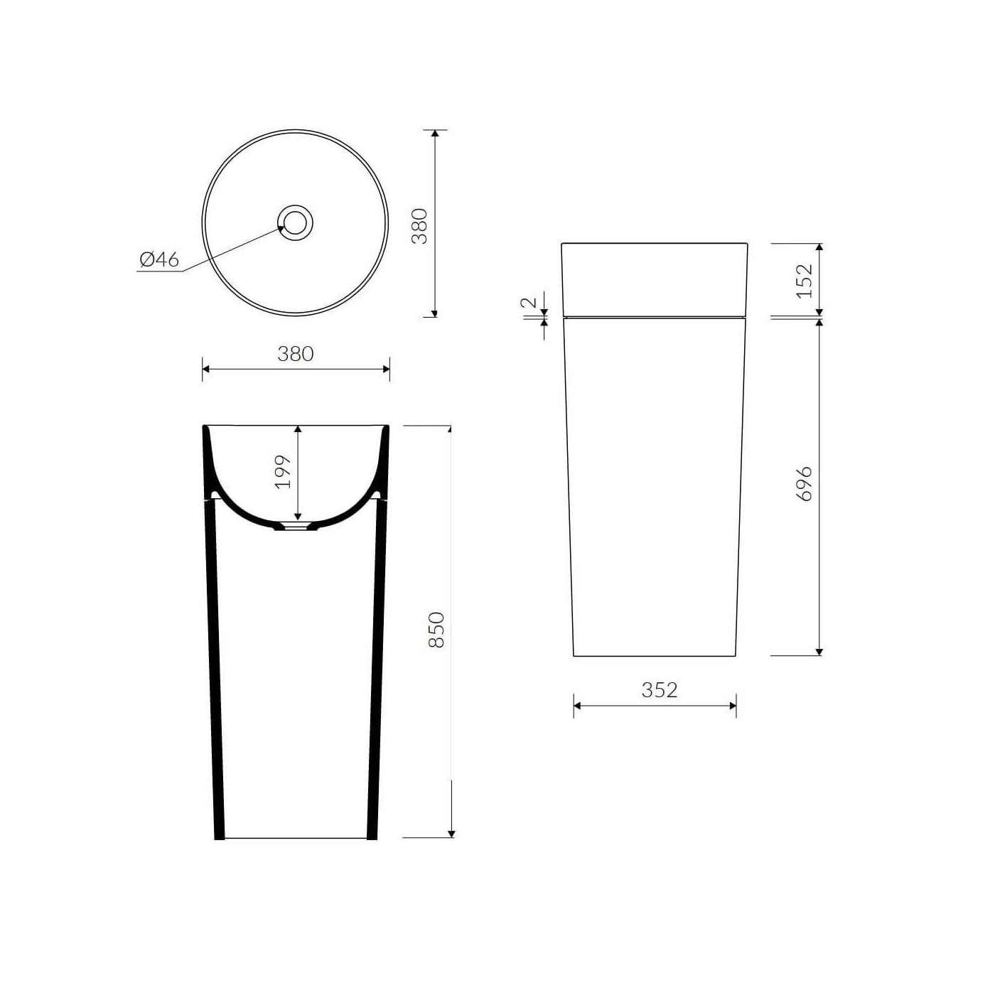 Umywalka Wolnostojąca Z Czarnym Postumentem Duo S 38x38 P_S_536_04_0380 Marmorin Umywalka Wolnostojąca Z Czarnym Postumentem Duo S 38x38 P_S_536_04_0380 Marmorin