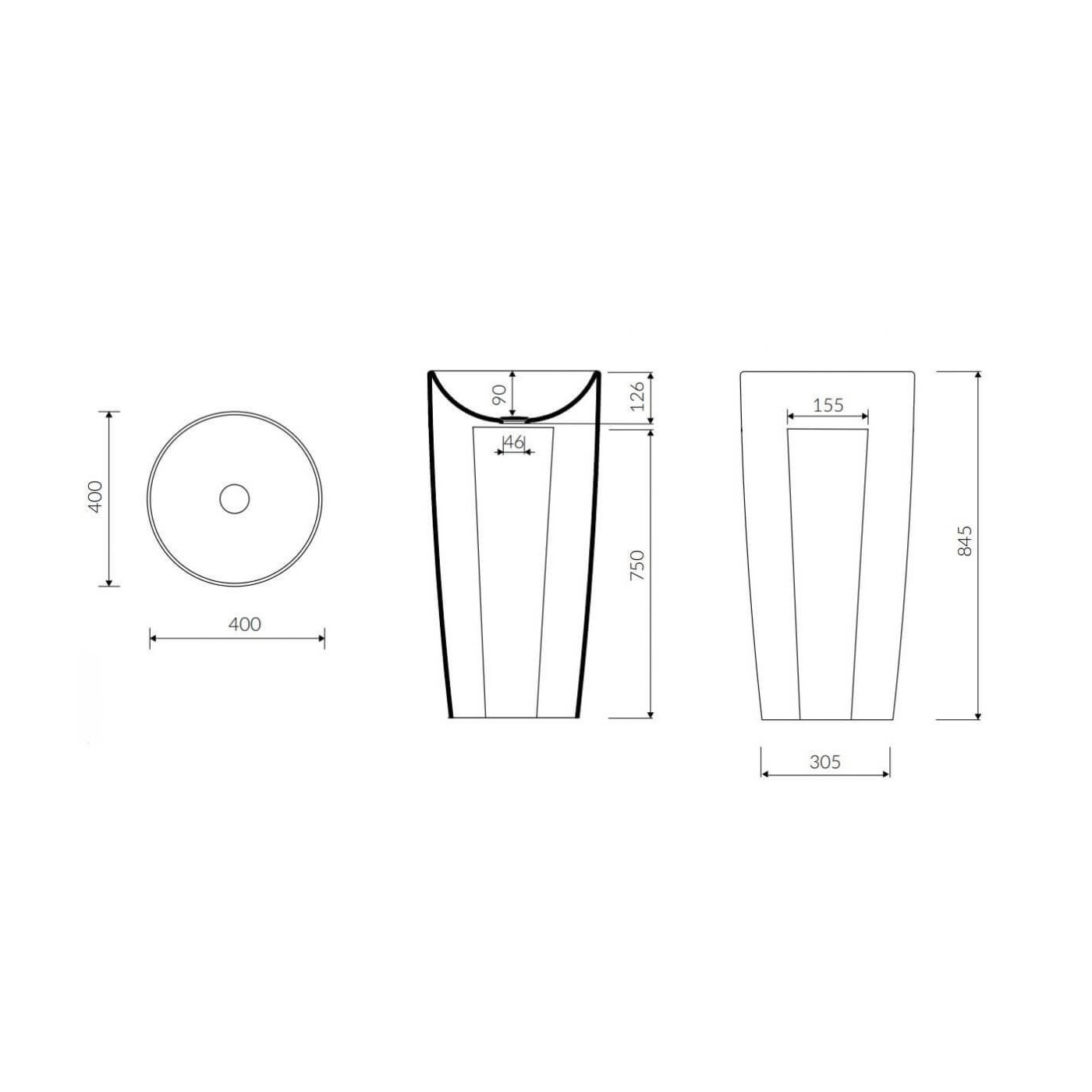 Umywalka Stojąco-Przyścienna Noemi S 40x40x84,5 cm Czarny Połysk P_S_062_01_0400_0000002 Marmorin Umywalka Stojąco-Przyścienna Noemi S 40x40x84,5 cm Czarny Połysk P_S_062_01_0400_0000002 Marmorin