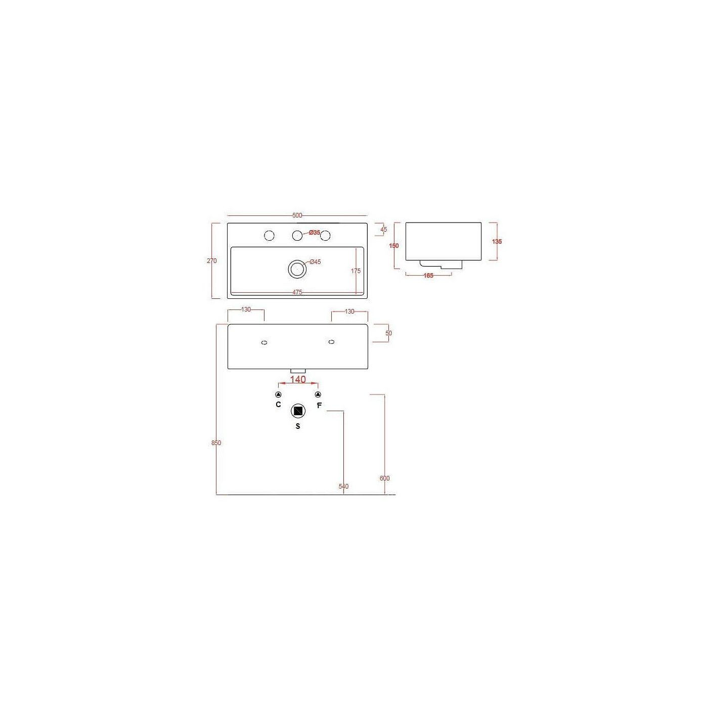 Umywalka Wisząca/Nablatowa Quadro 50x27 QUL0010100 Artceram Umywalka Wisząca/Nablatowa Quadro 50x27 QUL0010100 Artceram