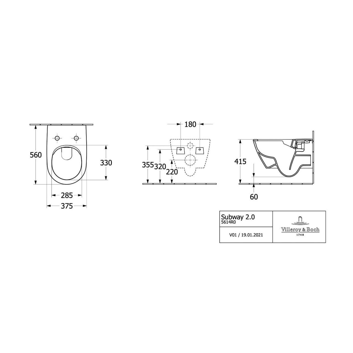 Miska WC Subway 2.0 37,5x56,5 CeramicPlus Czarny Mat 5614R0S5 + 8M42S1S5 Villeroy&Boch Miska WC Subway 2.0 37,5x56,5 CeramicPlus Czarny Mat 5614R0S5 + 8M42S1S5 Villeroy&Boch