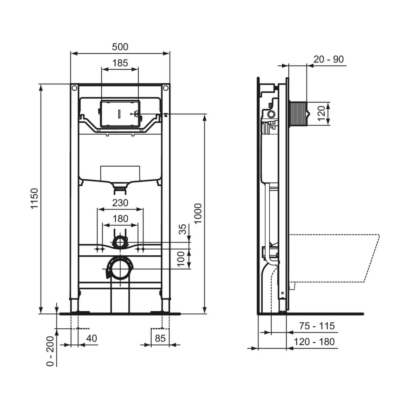 Stelaż Podtynkowy ProSys + Przycisk Magnetic Grey R020467 + R0459A5 Ideal Standard Stelaż Podtynkowy ProSys + Przycisk Magnetic Grey R020467 + R0459A5 Ideal Standard