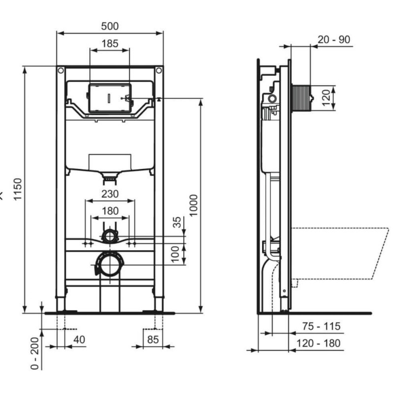 Stelaż Podtynkowy Prosys + Przycisk Czarny Mat R020467 + R0123A6 Ideal Standard Stelaż Podtynkowy Prosys + Przycisk Czarny Mat R020467 + R0123A6 Ideal Standard