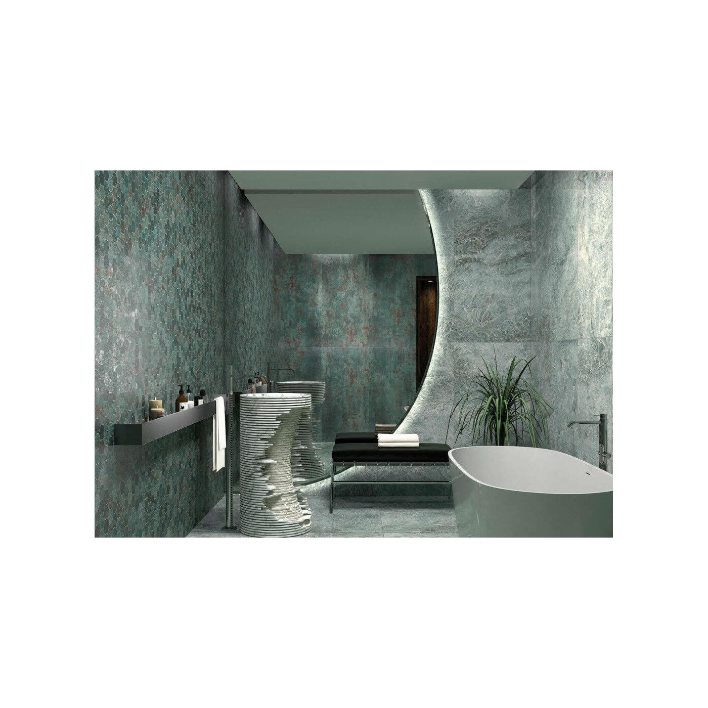 Mozaika Metal Seagreen Hexagon Lappato 32,5x22,5 Tau Ceramica Mozaika Metal Seagreen Hexagon Lappato 32,5x22,5 Tau Ceramica