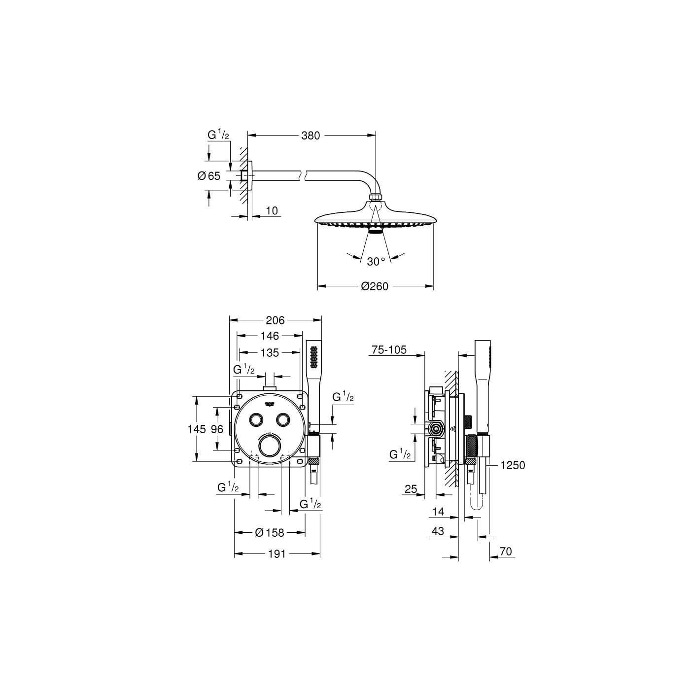 Podtynkowy Zestaw Prysznicowy Grohtherm SmartControl 34744000 Grohe Podtynkowy Zestaw Prysznicowy Grohtherm SmartControl 34744000 Grohe