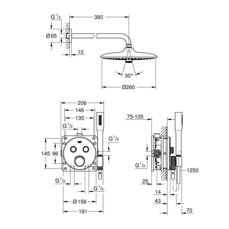 Podtynkowy Zestaw Prysznicowy Grohtherm SmartControl 34744000 Grohe Podtynkowy Zestaw Prysznicowy Grohtherm SmartControl 34744000 Grohe
