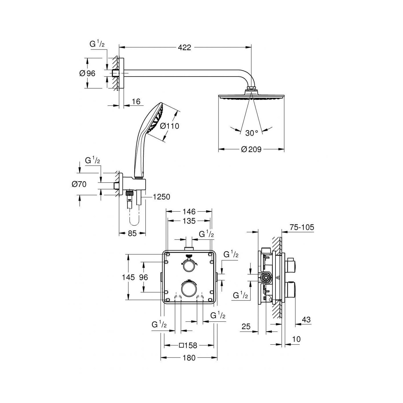 Podtynkowy Zestaw Prysznicowy Z Deszczownicą Rainshower Cosmopolitan 210 Grohtherm 34734000 Grohe Podtynkowy Zestaw Prysznicowy Z Deszczownicą Rainshower Cosmopolitan 210 Grohtherm 34734000 Grohe