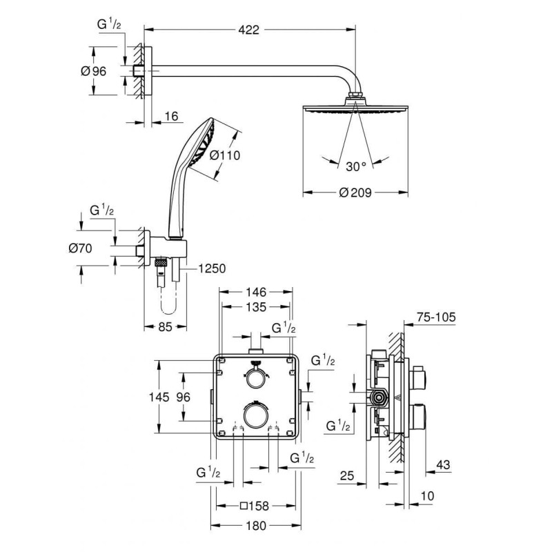 Podtynkowy Zestaw Prysznicowy Z Deszczownicą Rainshower Cosmopolitan 210 Grohtherm 34734000 Grohe Podtynkowy Zestaw Prysznicowy Z Deszczownicą Rainshower Cosmopolitan 210 Grohtherm 34734000 Grohe