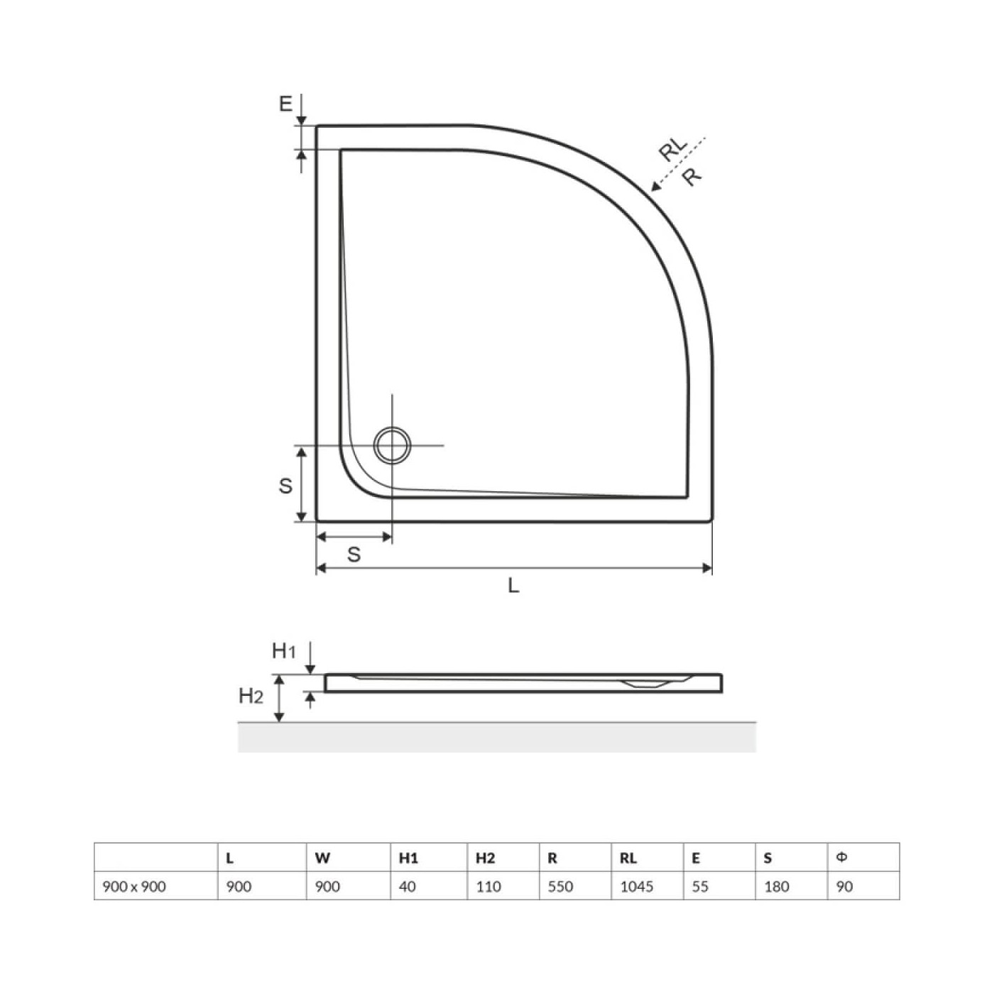 Brodzik Niski Półokragły Sense 90x90 BREX.SEN09WHN Excellent Brodzik Niski Półokragły Sense 90x90 BREX.SEN09WHN Excellent
