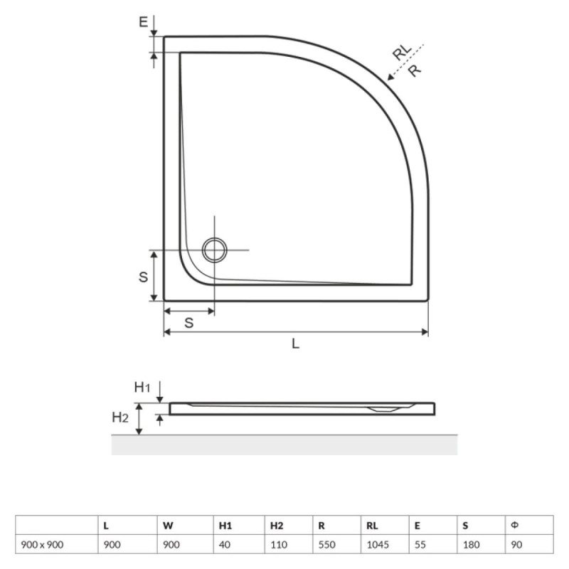 Brodzik Niski Półokragły Sense 90x90 BREX.SEN09WHN Excellent Brodzik Niski Półokragły Sense 90x90 BREX.SEN09WHN Excellent