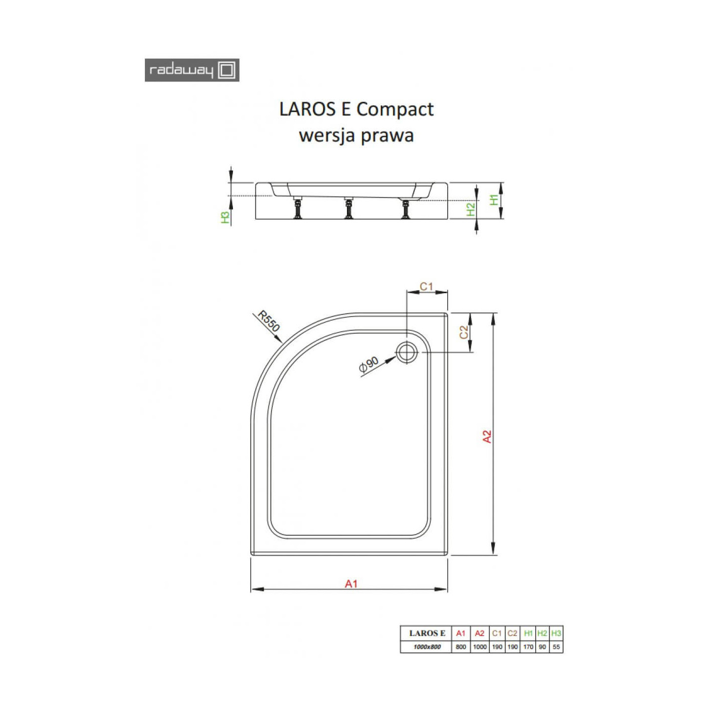 Brodzik Półokrągły Laros E Compact Prawy 100x80 SLE81017-01R Radaway Brodzik Półokrągły Laros E Compact Prawy 100x80 SLE81017-01R Radaway