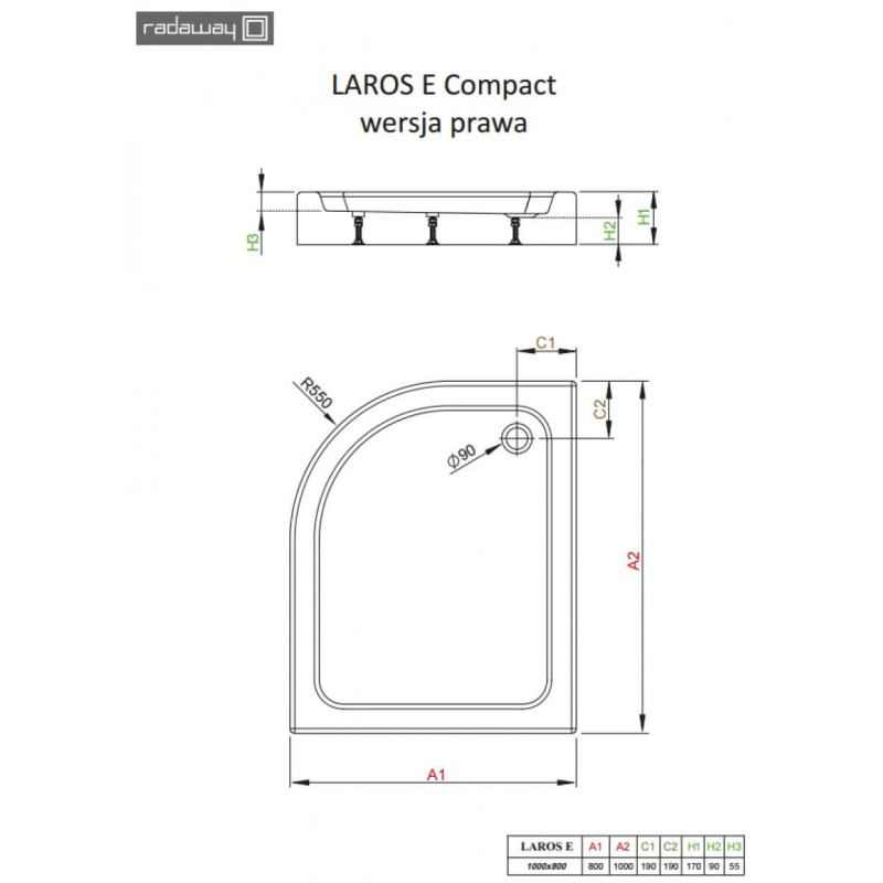 Brodzik Półokrągły Laros E Compact Prawy 100x80 SLE81017-01R Radaway Brodzik Półokrągły Laros E Compact Prawy 100x80 SLE81017-01R Radaway