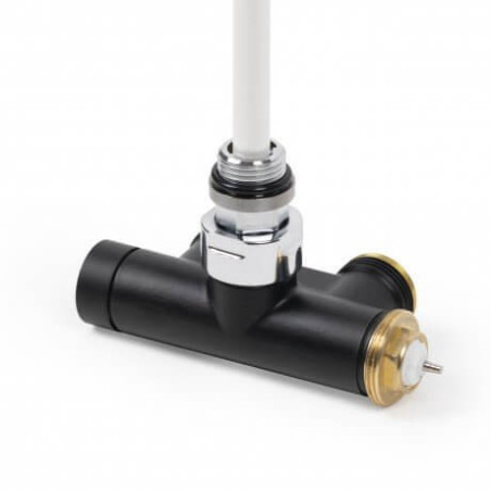 Zawór Lewy Zespolony Termostatyczny Kątowy z Rurką Zanurzeniową GZ 1/2" GZ 3/4" Czarny Mat TGZTCM006 Terma