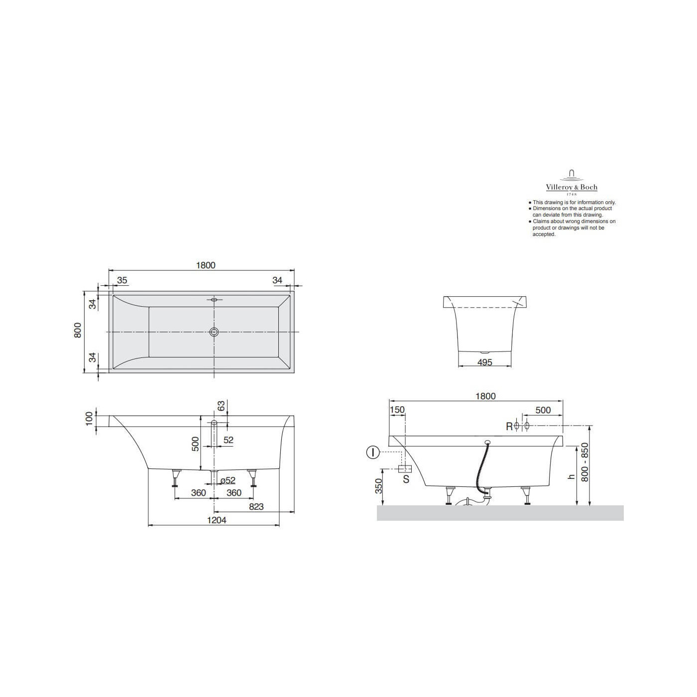 Wanna Prostokątna Squaro Biel Alpejska 180x80 UBQ180SQR2V-01 Villeroy&Boch Wanna Prostokątna Squaro Biel Alpejska 180x80 UBQ180SQR2V-01 Villeroy&Boch