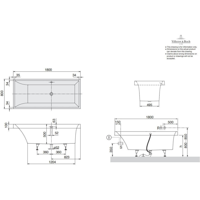 Wanna Prostokątna Squaro Biel Alpejska 180x80 UBQ180SQR2V-01 Villeroy&Boch Wanna Prostokątna Squaro Biel Alpejska 180x80 UBQ180SQR2V-01 Villeroy&Boch