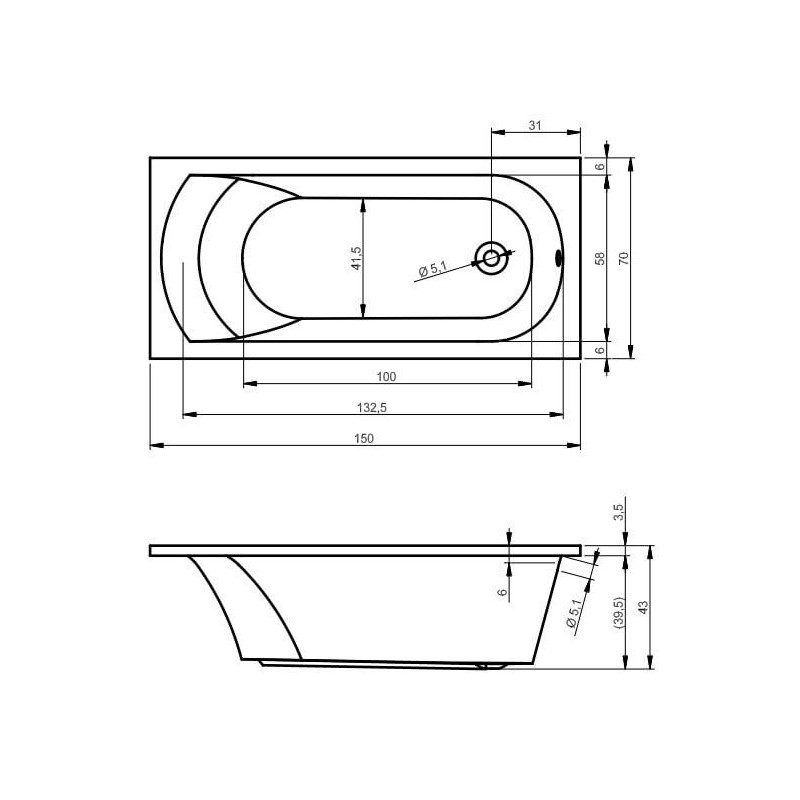Wanna Do Zabudowy Miami 150x70 Riho Wanna Do Zabudowy Miami 150x70 Riho