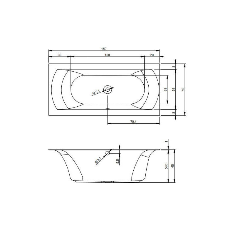 Wanna Linares Do Zabudowy 150x70 Biały Połysk Riho Wanna Linares Do Zabudowy 150x70 Biały Połysk Riho