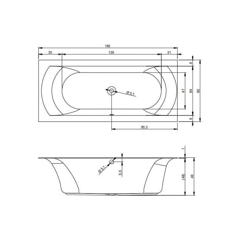 Wanna Linares Do Zabudowy 180x80 Biały Połysk Riho Wanna Linares Do Zabudowy 180x80 Biały Połysk Riho