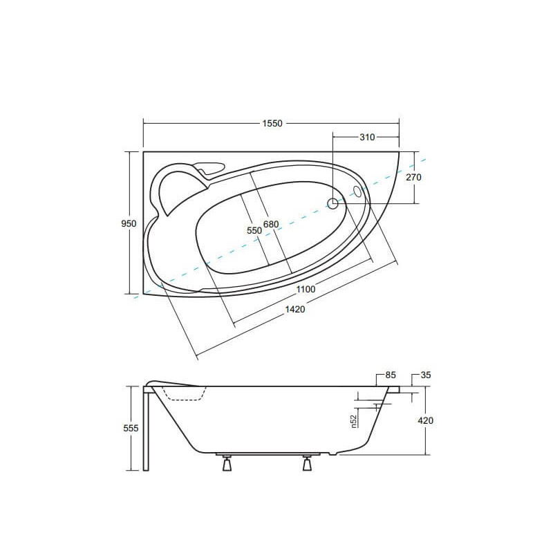 Wanna Asymetryczna Finezja Nova Lewa 155x95 Besco Wanna Asymetryczna Finezja Nova Lewa 155x95 Besco