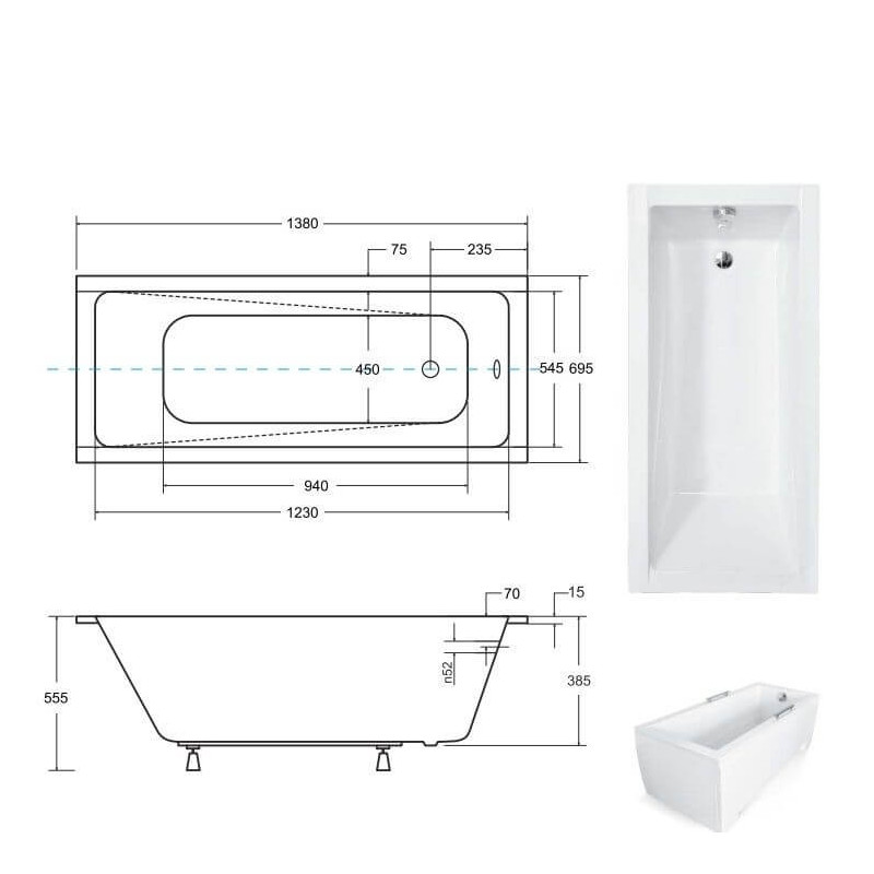 Wanna Modern Slim 140x70 Z Nogami Besco Wanna Modern Slim 140x70 Z Nogami Besco