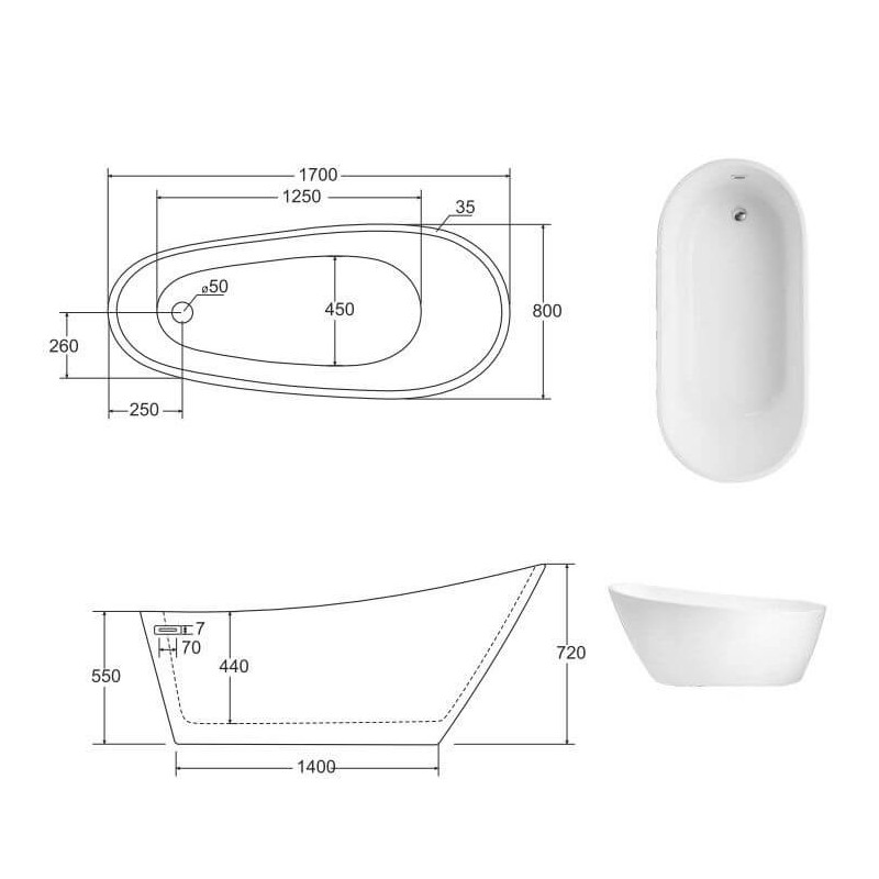 Wanna Wolnostojąca Melody 170 Biała 170x80 Besco Wanna Wolnostojąca Melody 170 Biała 170x80 Besco