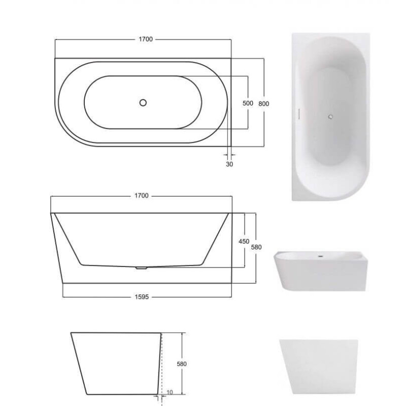 Wanna Wolnostojąca Zoya 170 Prawa 170x80 Besco Wanna Wolnostojąca Zoya 170 Prawa 170x80 Besco