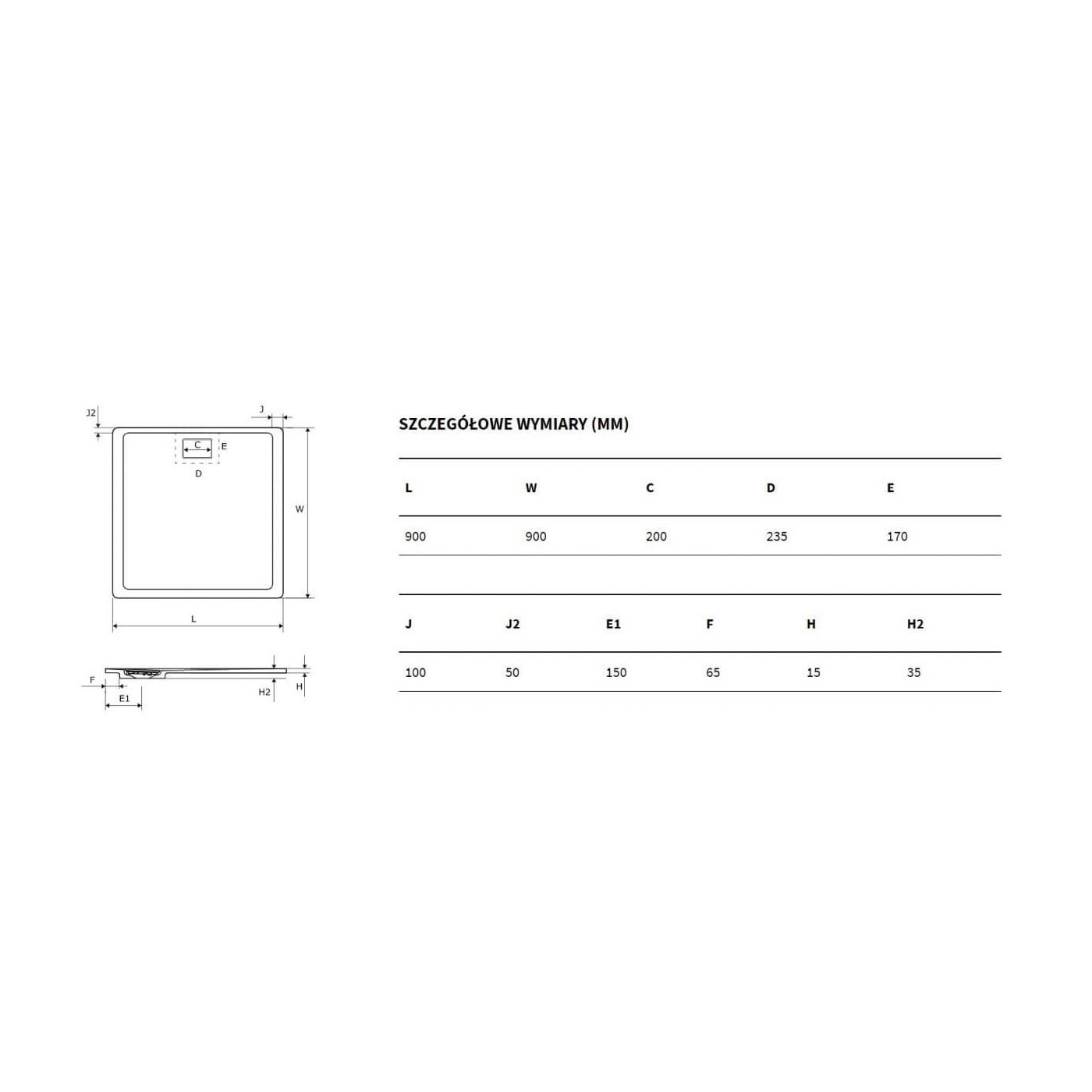 Brodzik Kwadratowy Lavano 90x90 BREX.1102.090.090.WHN Excellent Brodzik Kwadratowy Lavano 90x90 BREX.1102.090.090.WHN Excellent
