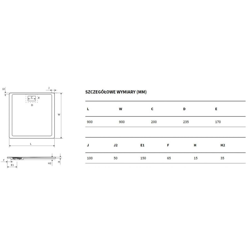 Brodzik Kwadratowy Lavano 90x90 BREX.1102.090.090.WHN Excellent Brodzik Kwadratowy Lavano 90x90 BREX.1102.090.090.WHN Excellent