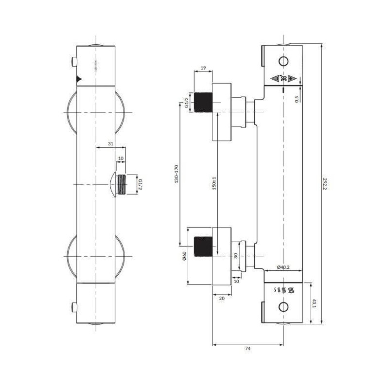 Termostatyczna Bateria Prysznicowa Y Chrom Y1246XCR Omnires Termostatyczna Bateria Prysznicowa Y Chrom Y1246XCR Omnires